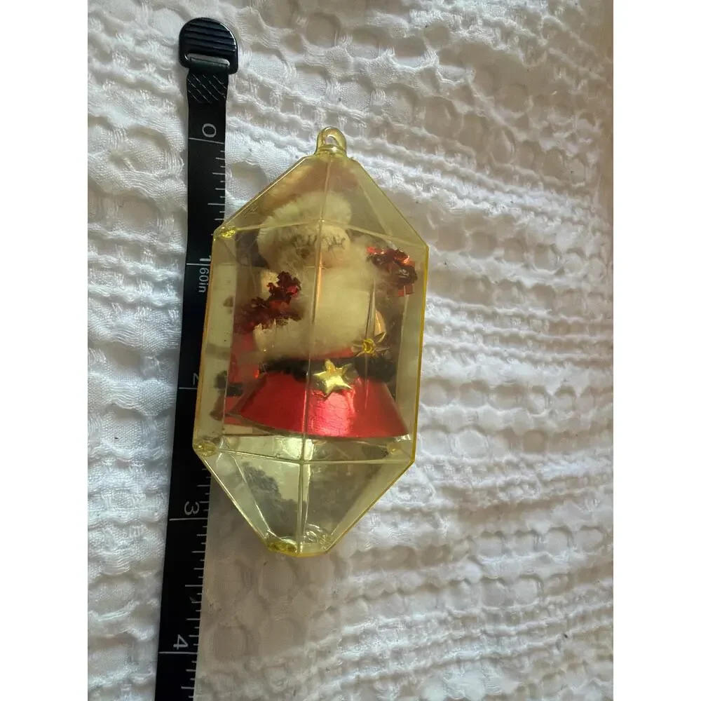 Vintage Jewel Brite Santa Lantern Diorama Christmas Ornament Yellow Plastic 3